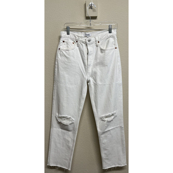 Re/done 70s Stove Pipe Cropped Straight White Destroyed Jeans Sz 27 NEW - Picture 11 of 15